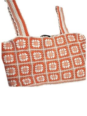 Maje Orange and White Crochet Top